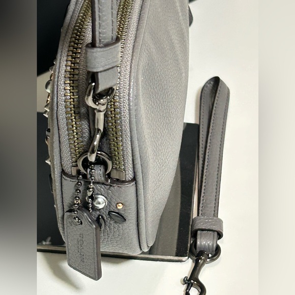 COACH Prairie Rivets Suede & Pebble Leather Crossbody/Wristlet in Heather Grey - Picture 5 of 9